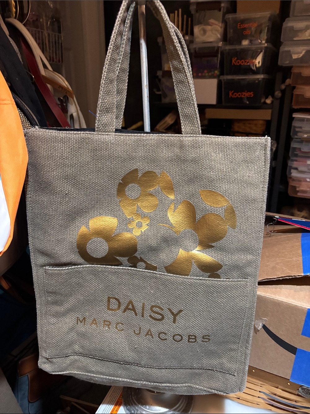Marc Jacobs Daisy Tote Bag in Olive with Gold Floral Accent